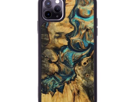 iPhone 11 Pro Max Wood+Resin Phone Case - Irene (Teal & Gold, 707219) Online Sale