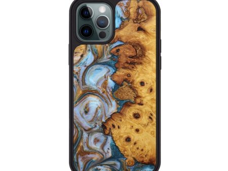 iPhone 12 Pro Wood+Resin Phone Case - Beth (Teal & Gold, 707243) Online Hot Sale