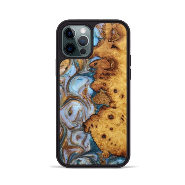 iPhone 12 Pro Wood+Resin Phone Case - Beth (Teal & Gold, 707243) Online Hot Sale