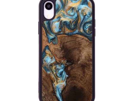 iPhone Xr Wood+Resin Phone Case - Cayden (Teal & Gold, 705530) For Sale