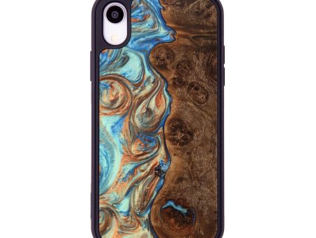 iPhone Xr Wood+Resin Phone Case - Delilah (Teal & Gold, 705527) Fashion