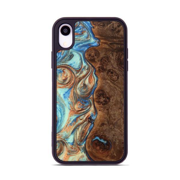 iPhone Xr Wood+Resin Phone Case - Delilah (Teal & Gold, 705527) Fashion