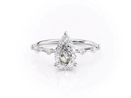 The Hidden Halo Penelope Set With A 3.5 Carat Pear Moissanite For Sale